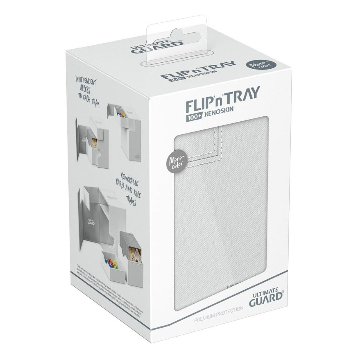 Weiße Ultimate Guard Flip'n'Tray 100+ Xenoskin Kartenbox in weißer Produktverpackung.