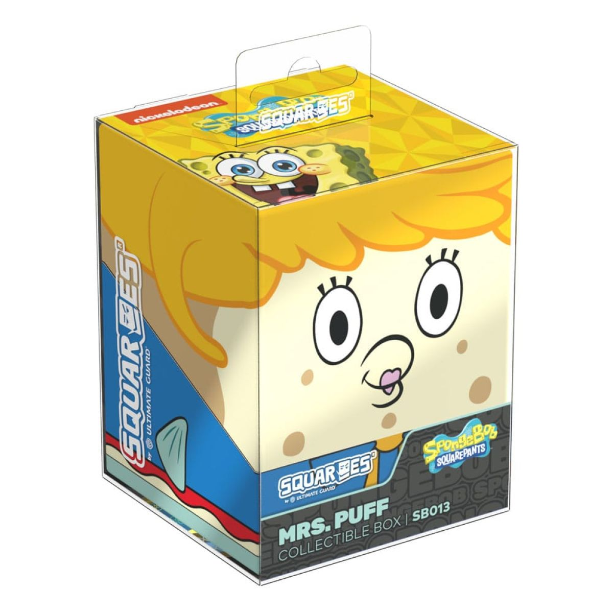 SpongeBob Mrs. Puff Sammelbox mit bunten Grafiken.