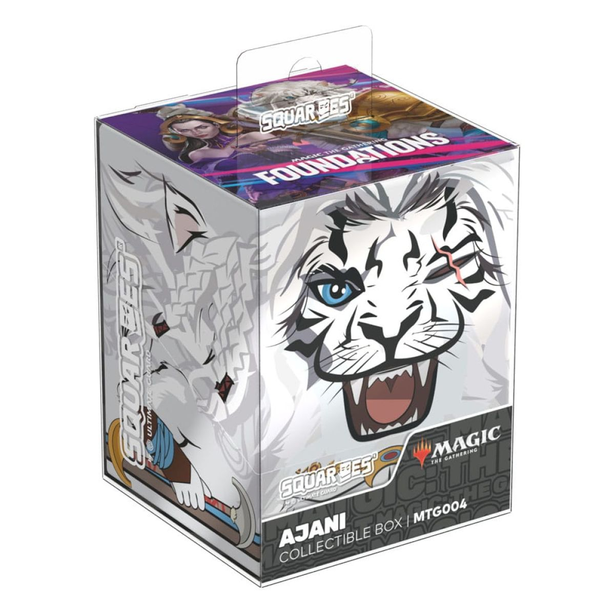 Boîte de cartes de collection Ajani avec un tigre blanc et la marque Magic The Gathering.