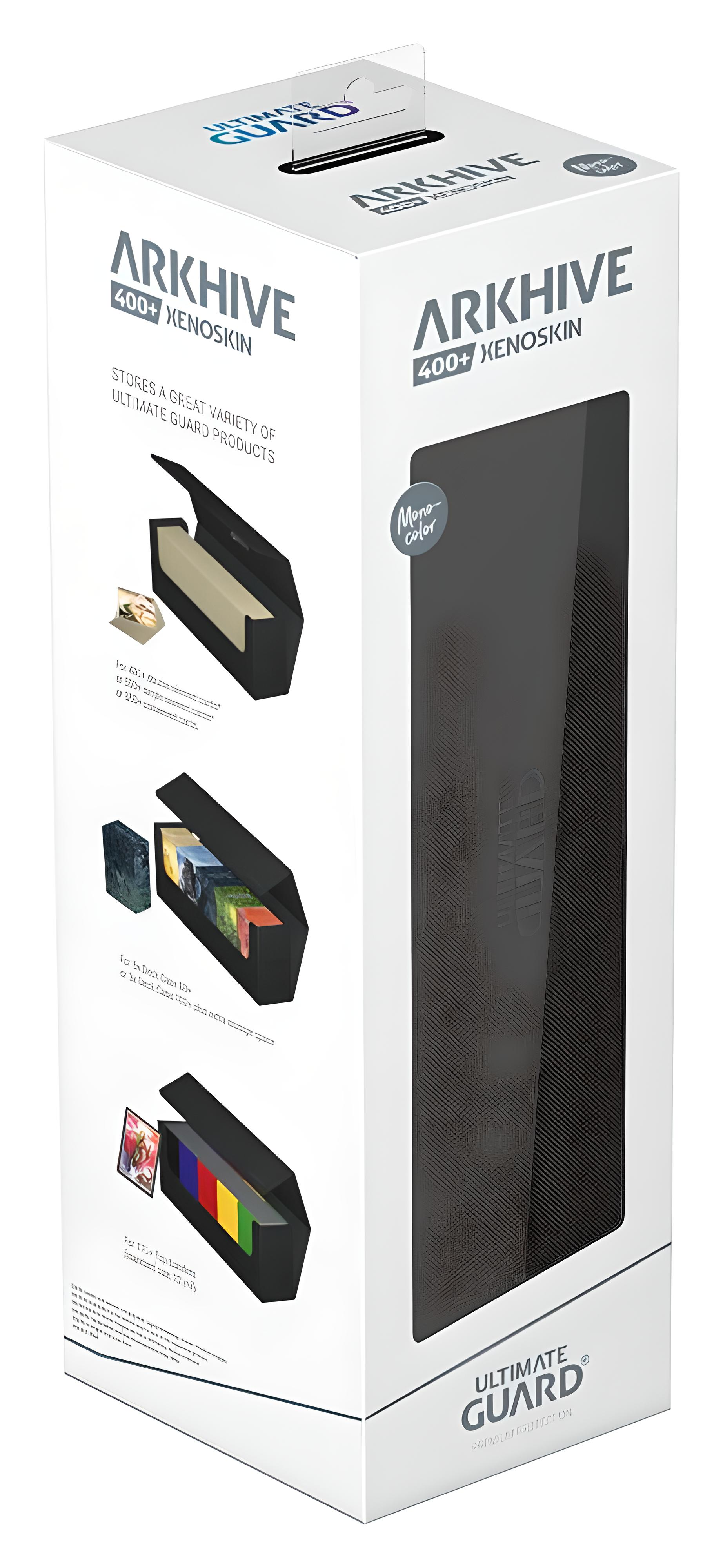 Boîte de produit blanche et noire pour Ultimate Guard Arkhive 400+ Xenoskin.