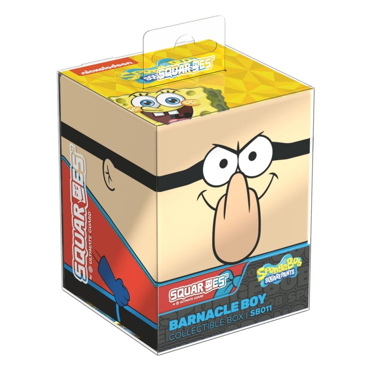 Boîte de collection Barnacle Boy avec des graphiques d'yeux et de nez.