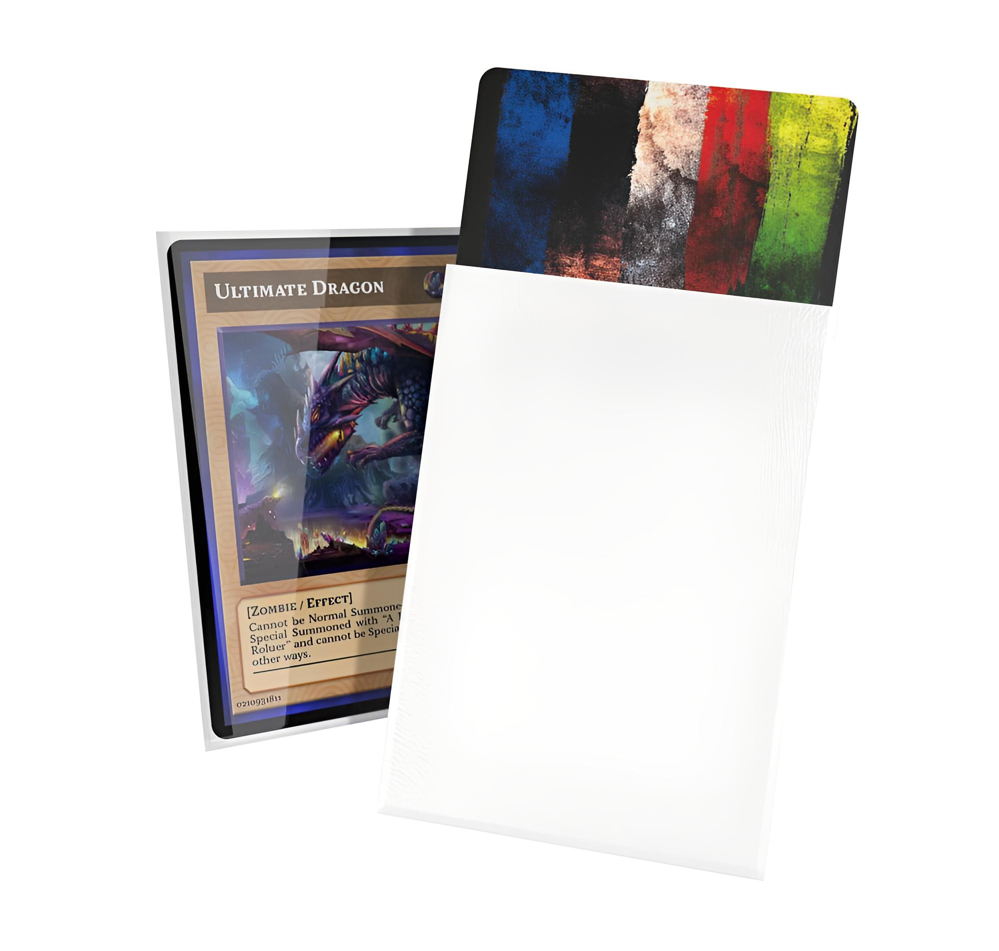 Cartes à collectionner sous pochette, l'une montrant un dragon, l'autre des bandes.