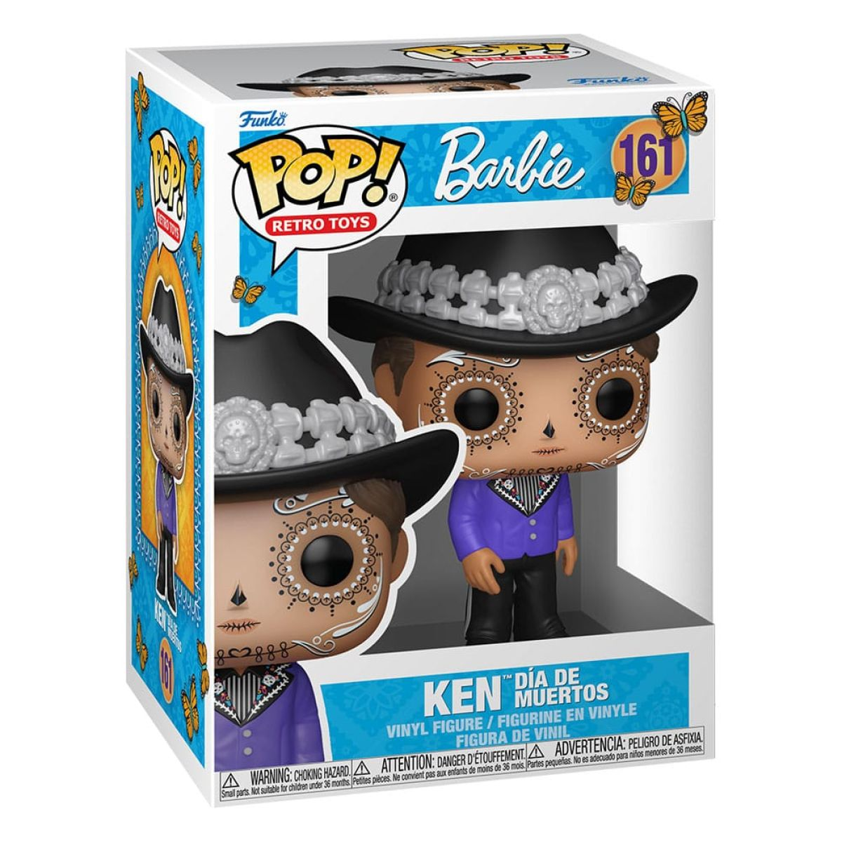 Figura de vinilo Pop! Retro Toys Barbie Ken Dia de Muertos en caja, con pintura facial y sombrero.