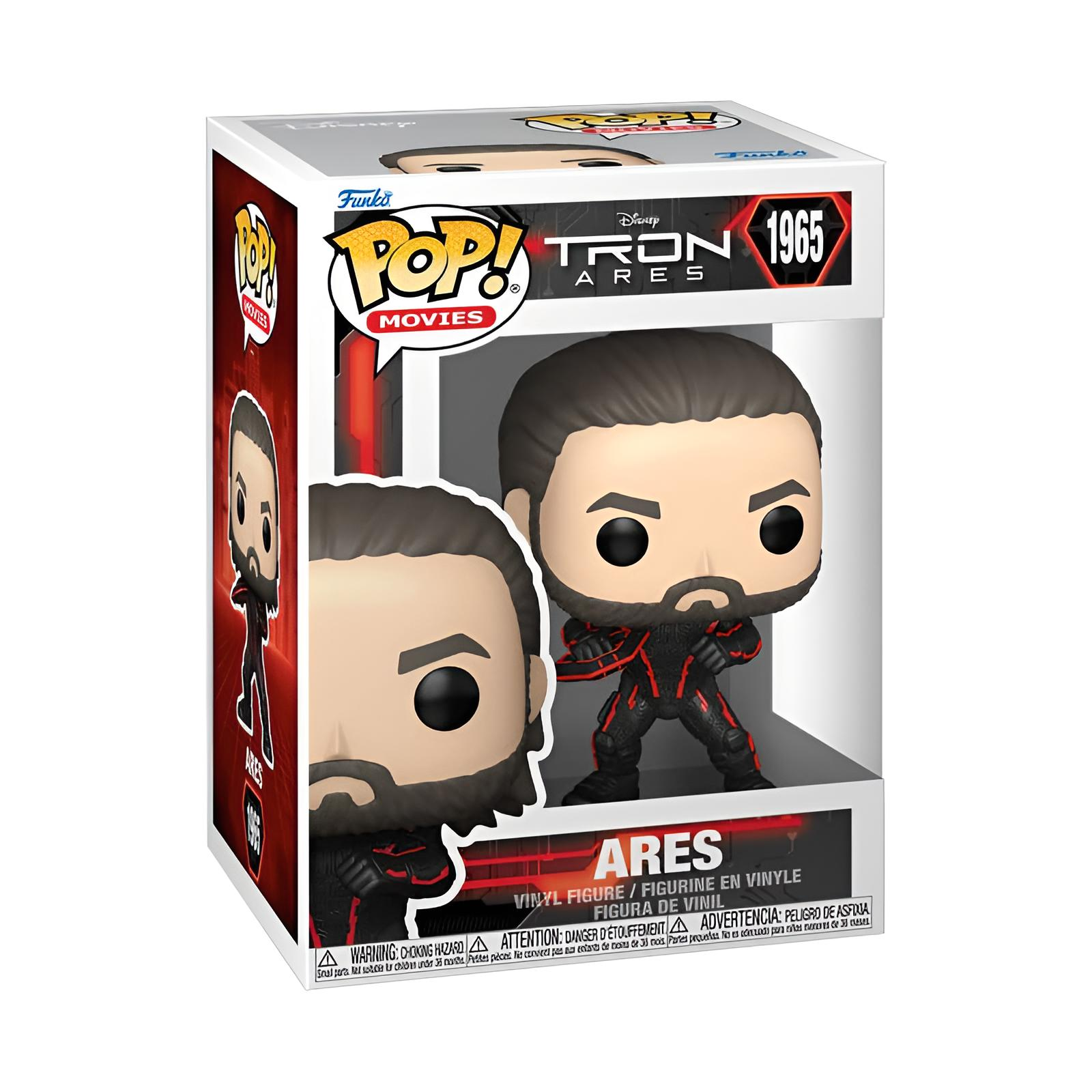 Funko Pop! Vinylfigur von Ares aus Tron Ares in einer Verpackung mit rotem Design.