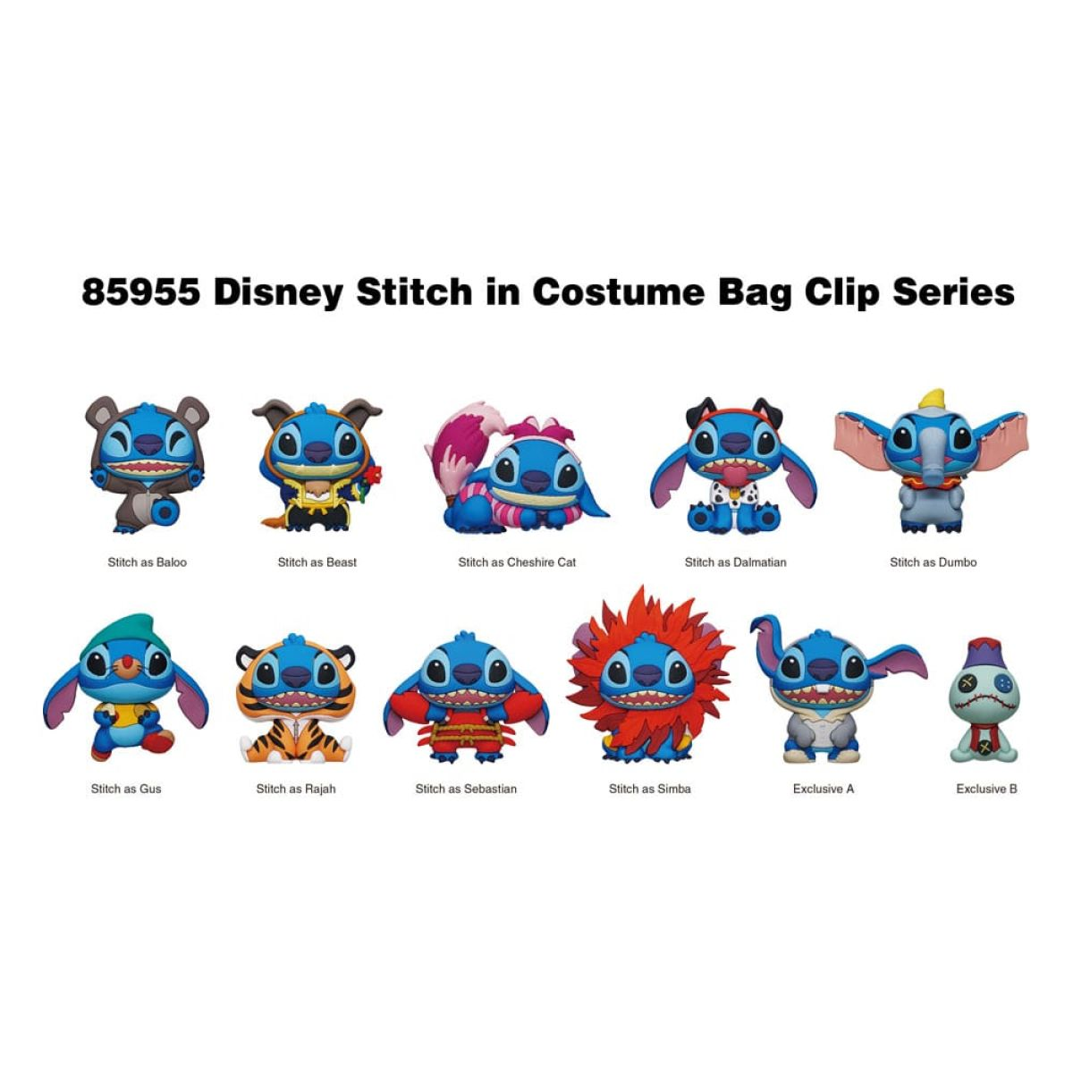 Serie de clips para bolsos de Stitch disfrazado de Disney con diez figuras de Stitch con varios disfraces.