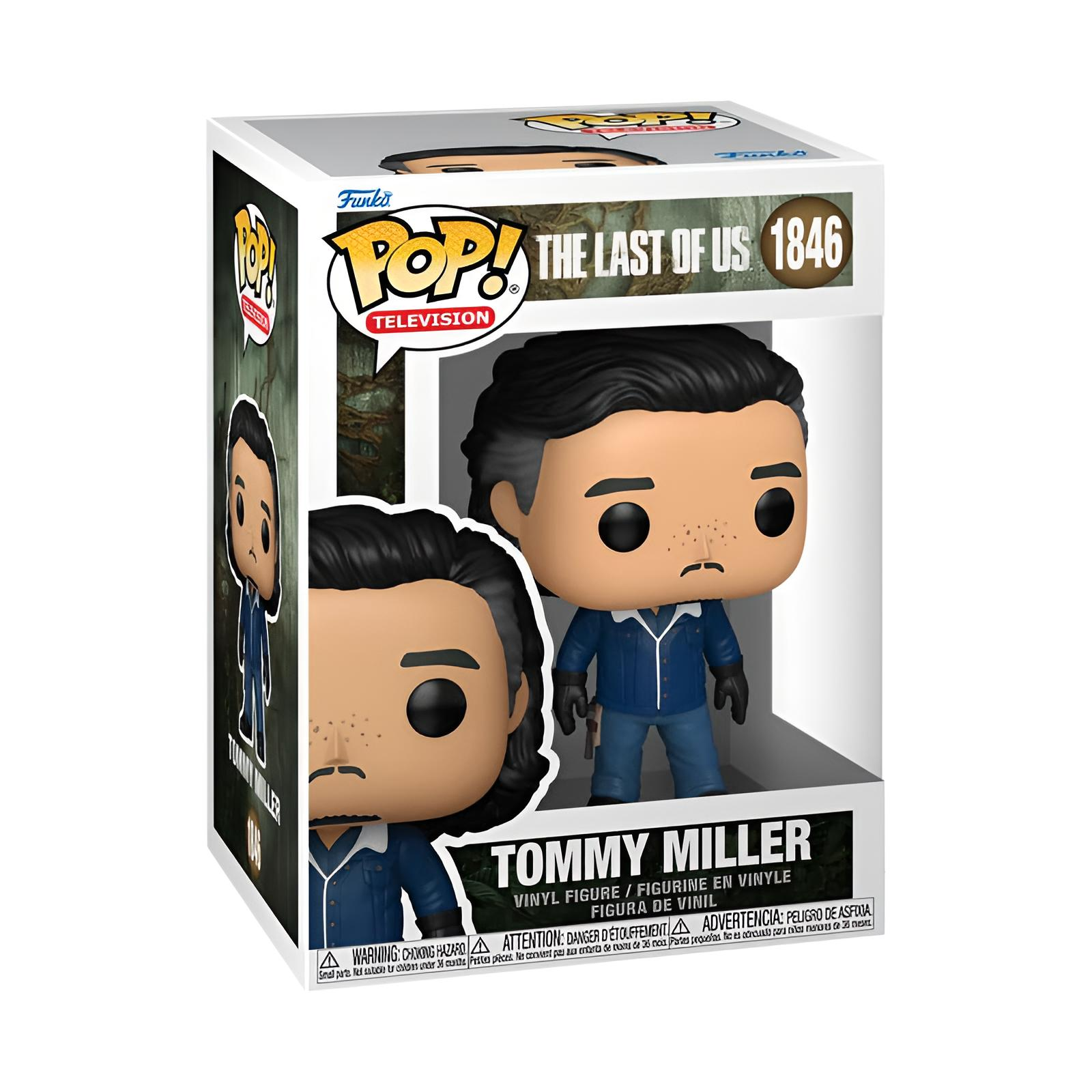 Figura Funko Pop de Tommy Miller dentro de una caja decorada con temática de The Last of Us.