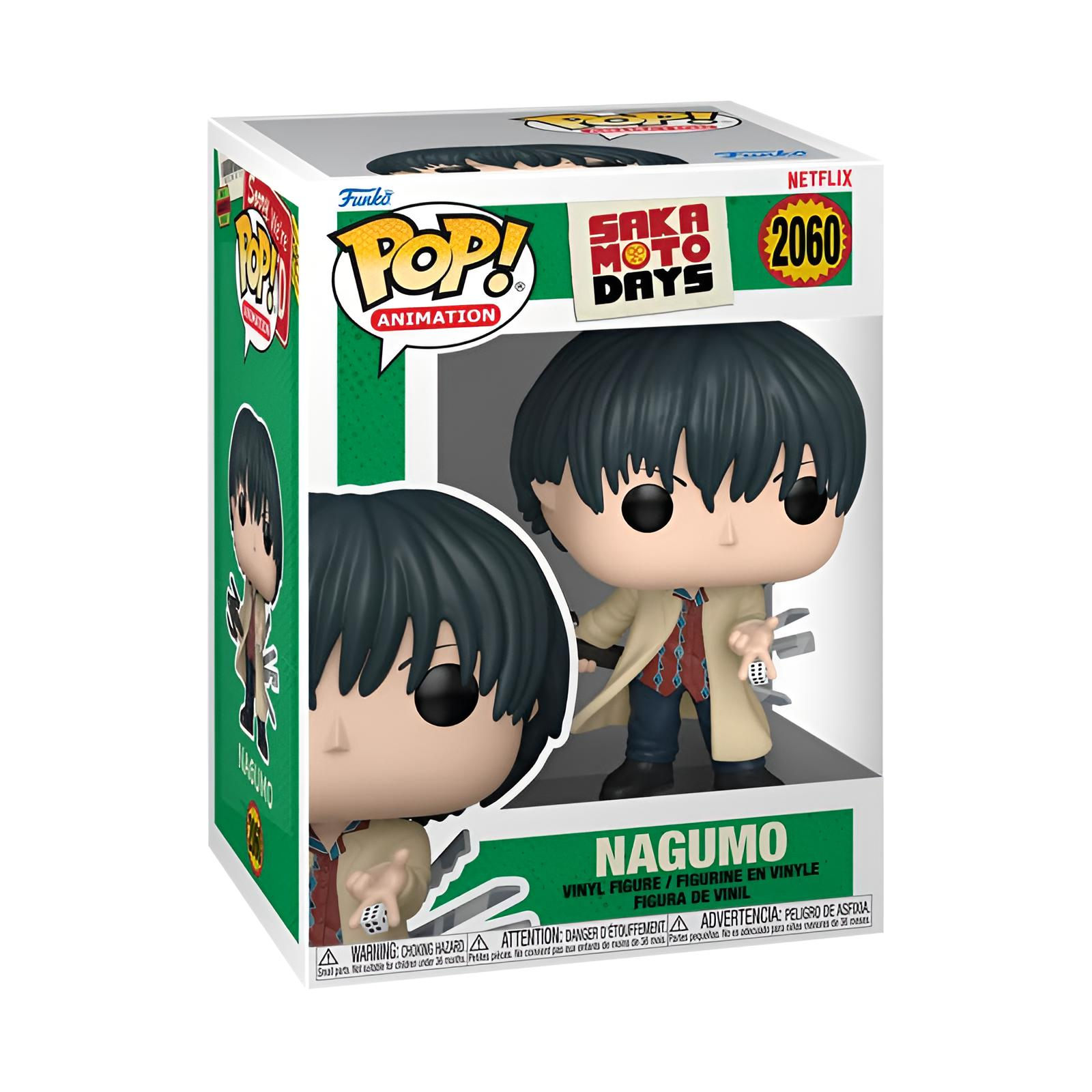 Figura Funko Pop de Nagumo de Sakamoto Days en caja con detalles verdes.