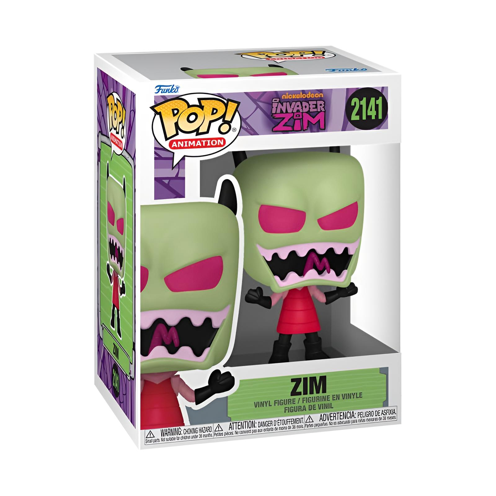 Funko-Pop-Box mit einer Invader Zim-Vinylfigur mit grüner Haut, roten Augen und spitzem Lächeln.