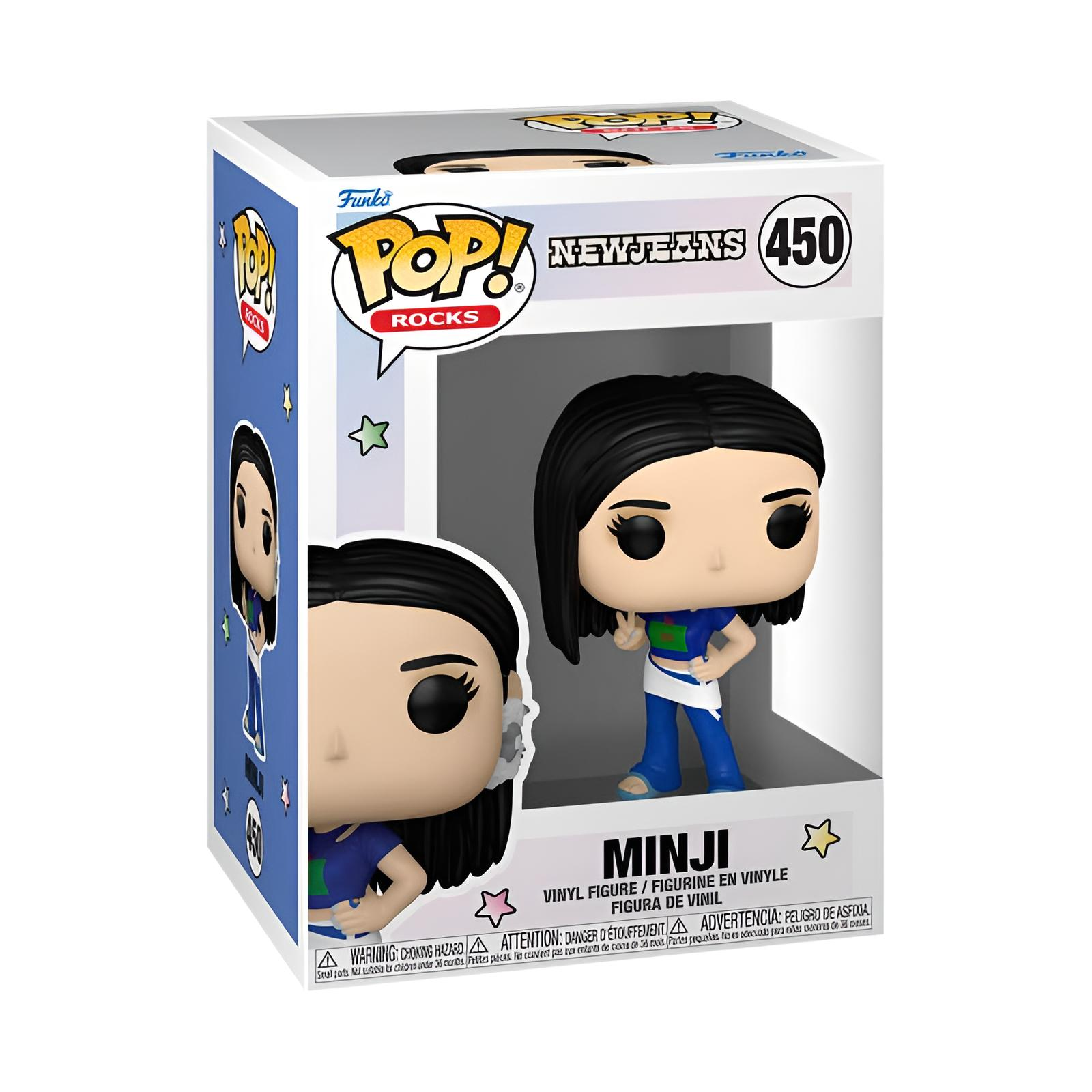 Funko Pop Rocks Vinyl-Sammelfigur von Minji aus NewJeans in ihrer Originalverpackung.