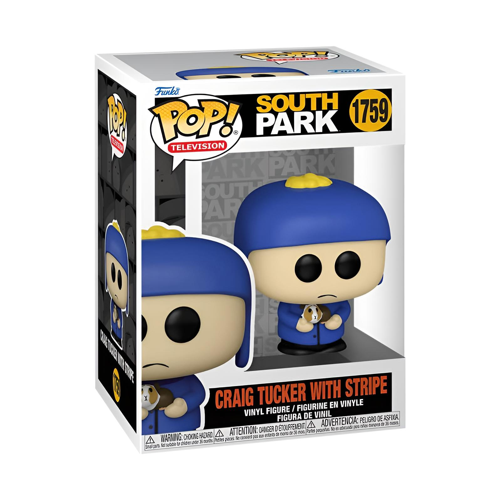 Funko Pop Box mit Craig Tucker Vinyl-Figur und Meerschweinchen Stripe aus South Park.