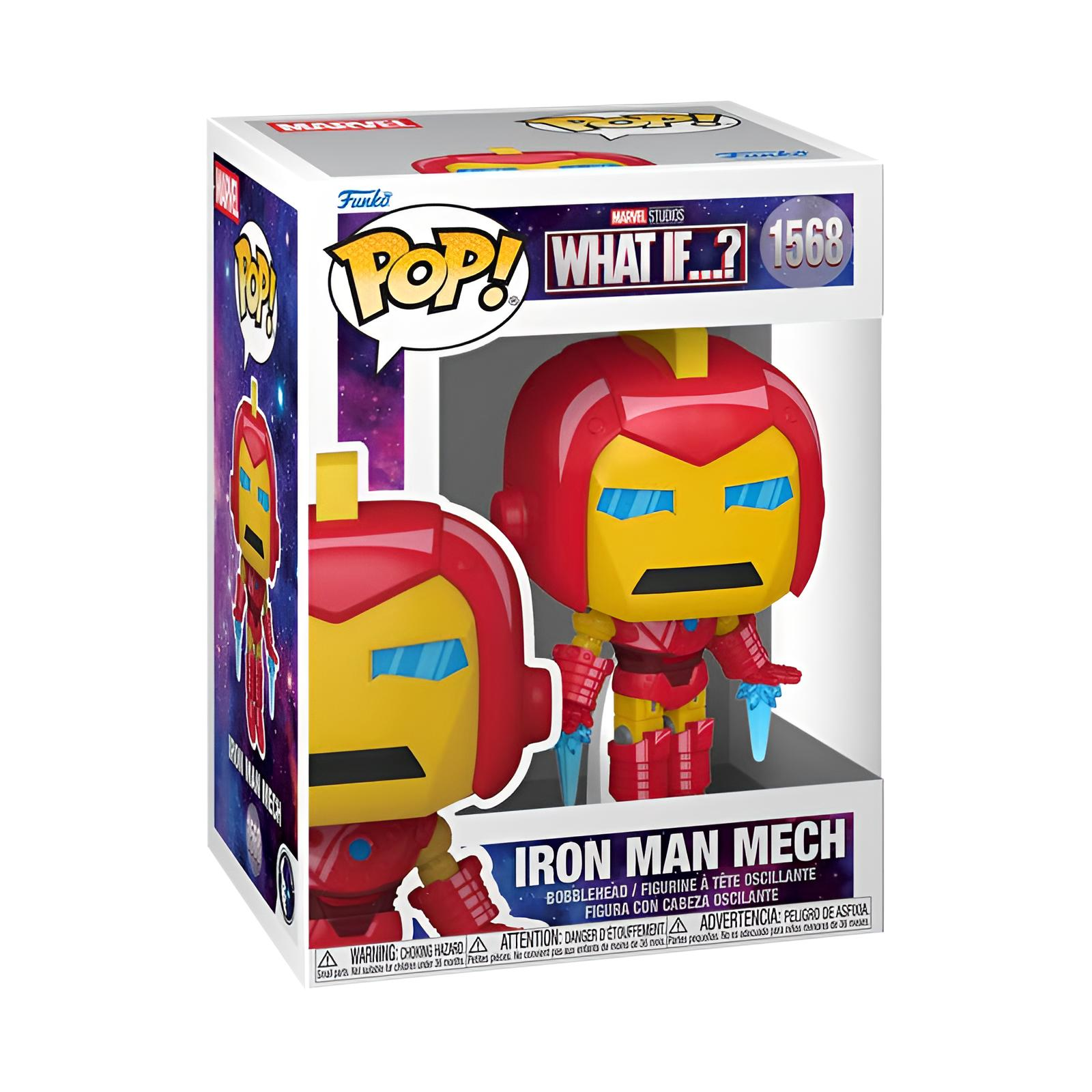 Figura Funko Pop de Iron Man Mech de Marvel What If en caja.