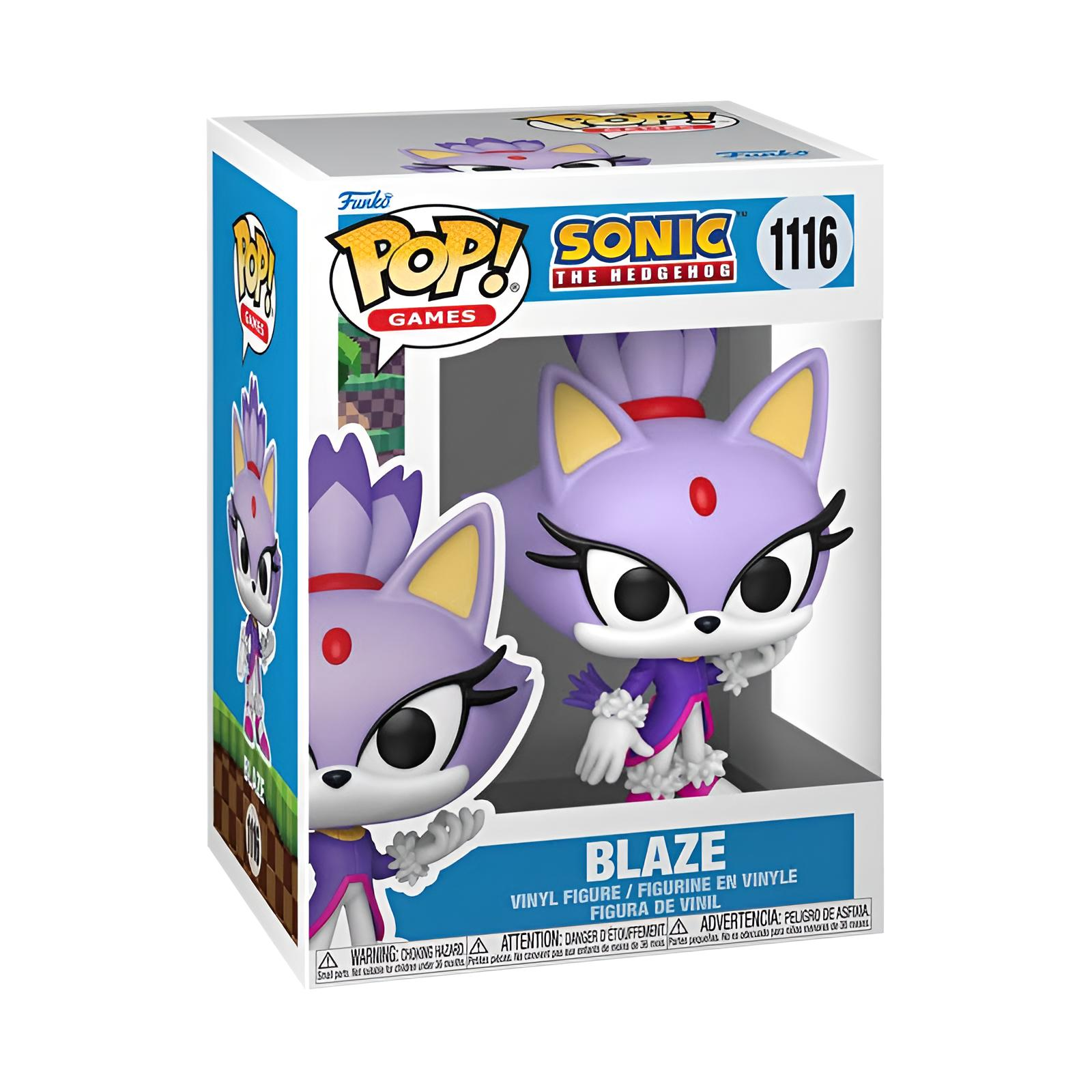 Figura de vinilo coleccionable Blaze de Sonic the Hedgehog en una caja colorida.