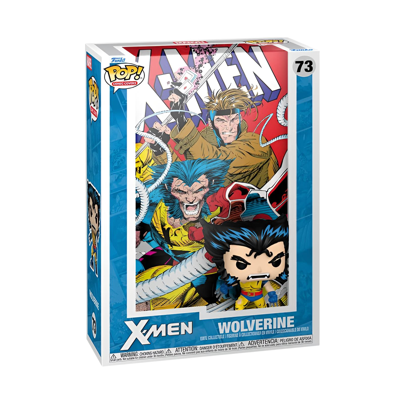 Funko Pop X-Men Comic Cover con figura de Wolverine y fondo de cómic.