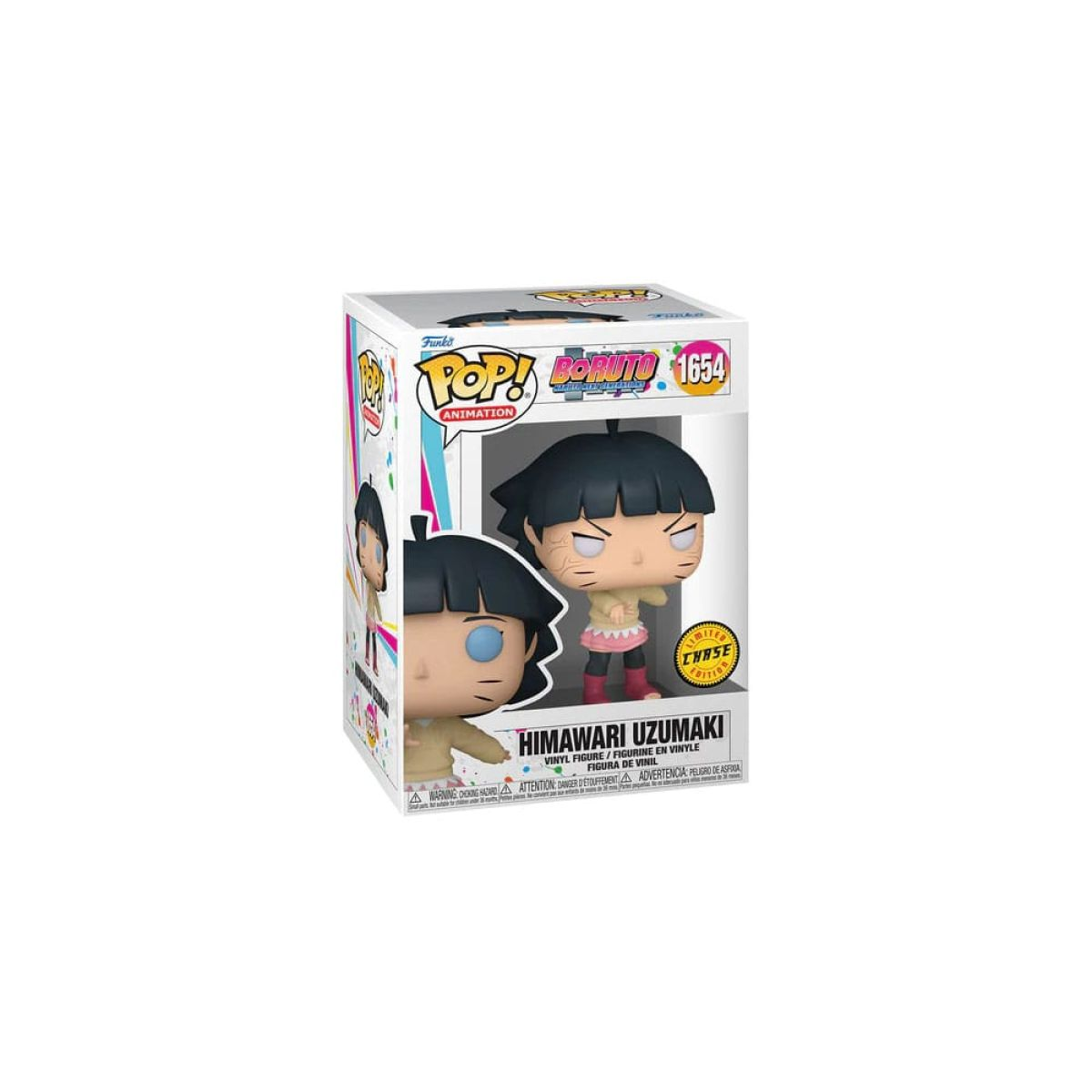 Une figurine Funko Pop de Himawari Uzumaki en boîte avec autocollant Chase.