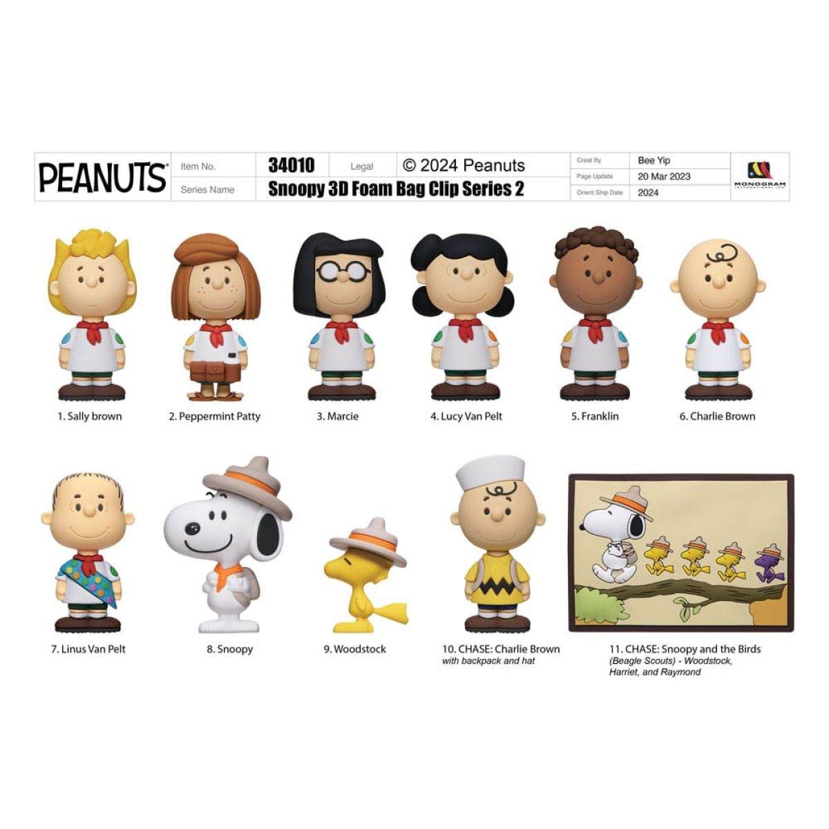 Exhibición de figuras de clip de espuma 3D de Peanuts con personajes como Snoopy, Charlie Brown y amigos.