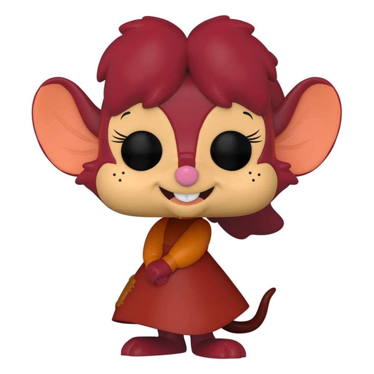 Una figura de vinilo de Miss Bianca de Los rescatadores, con orejas grandes, pelo rojo y vestido rojo.