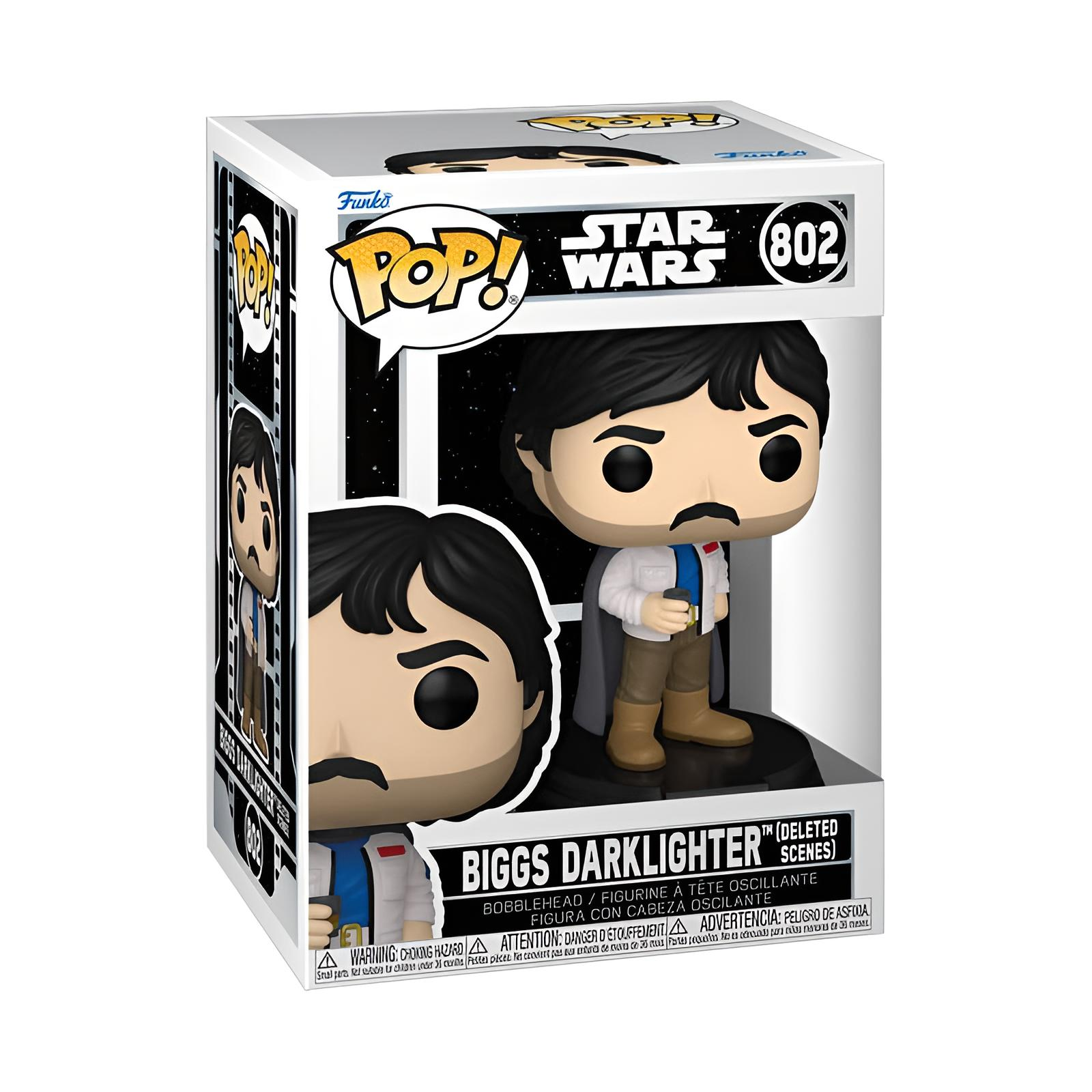 Figura de vinilo Funko Pop Star Wars Biggs Darklighter (Deleted Scenes) en caja.