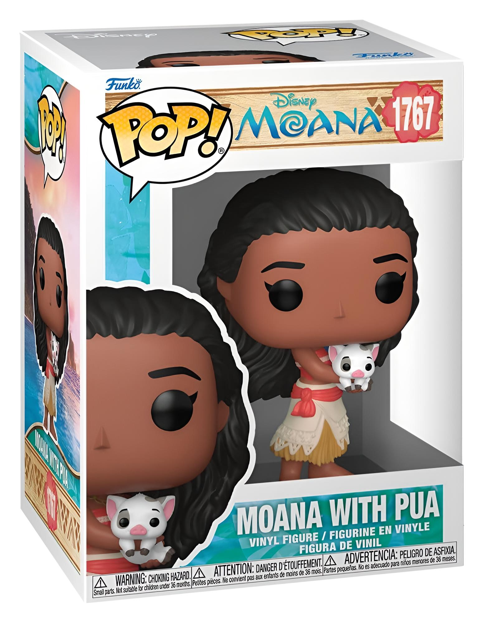 Figura de vinilo Funko Pop de Moana sosteniendo a Pua, en caja.