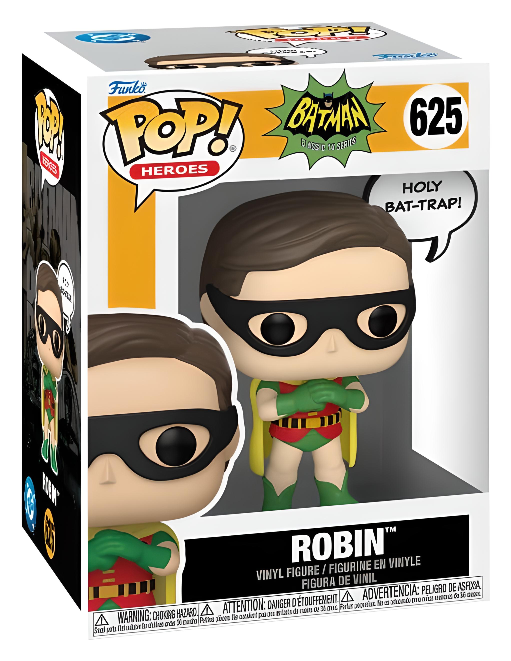 Eine Funko Pop Robin Vinyl-Figur aus der Batman Classic TV Series in seiner Box mit der Nummer 625.