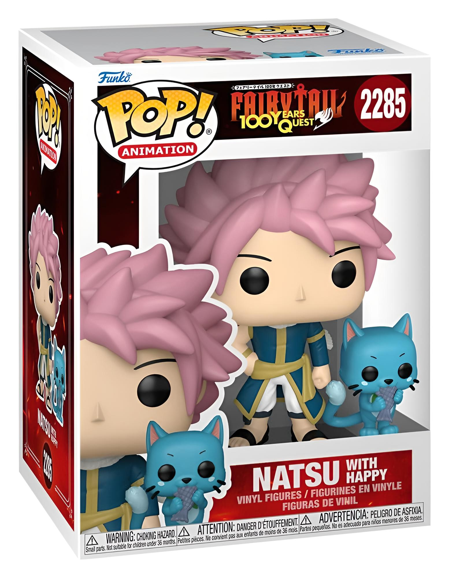 Caja Funko Pop con figuras de vinilo de Natsu y Happy de Fairy Tail.