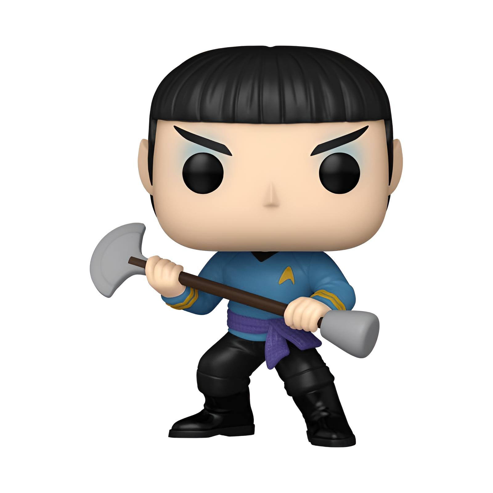 Una figura Funko Pop con uniforme de Star Trek y un arma.
