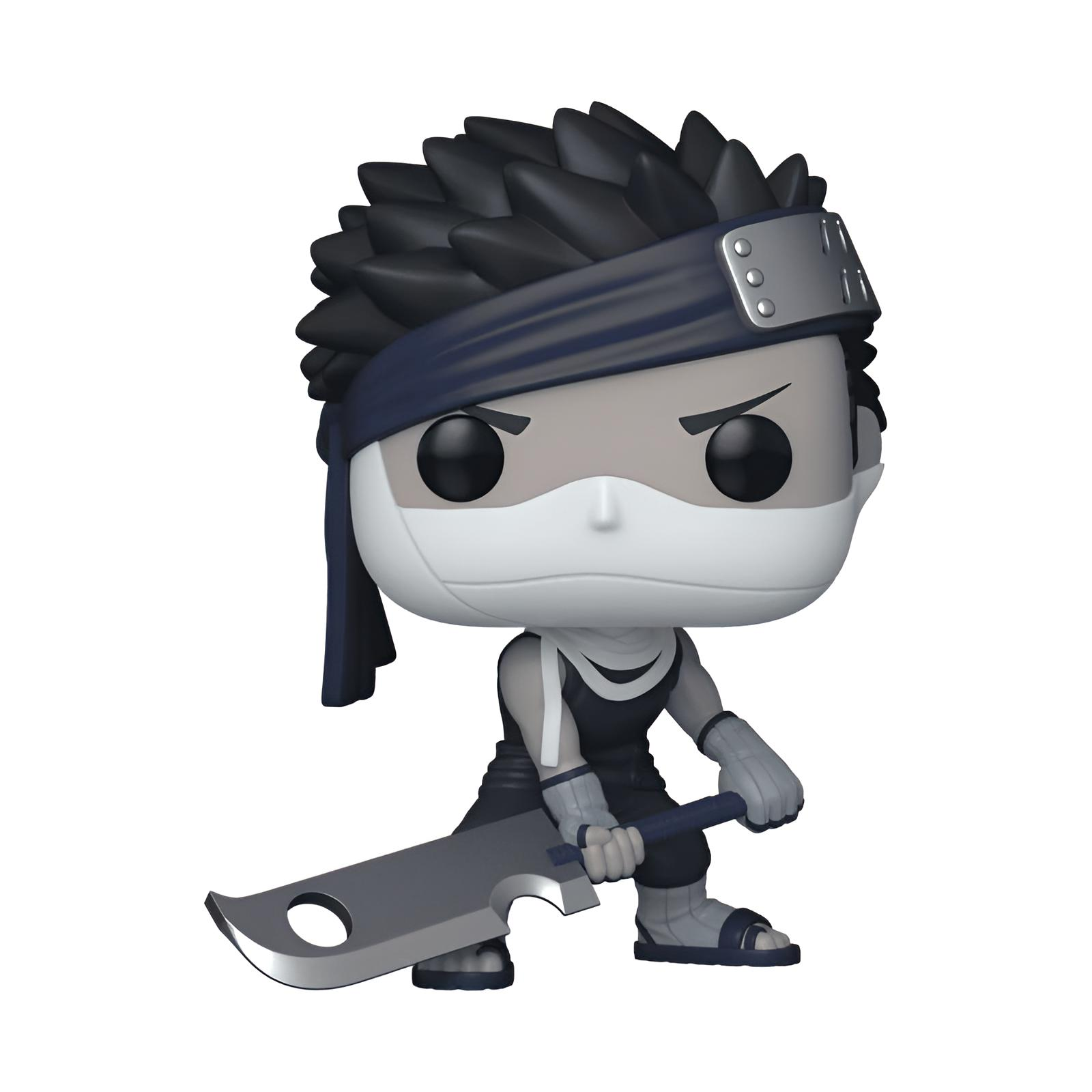 Figura de vinilo estilizada de Zabuza Momochi sosteniendo una gran espada, con diadema y máscara sobre fondo blanco.