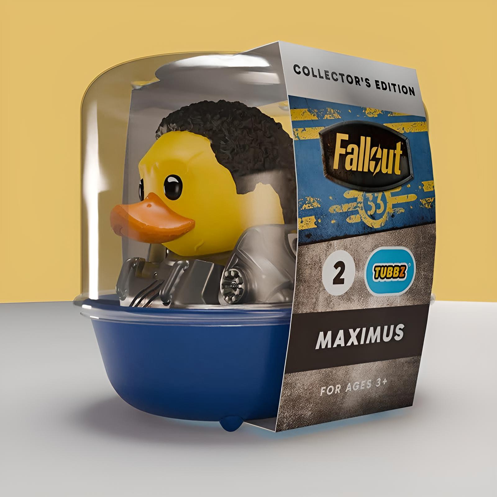 Eine Maximus Fallout Tubbz Gummiente im Sammleretui.