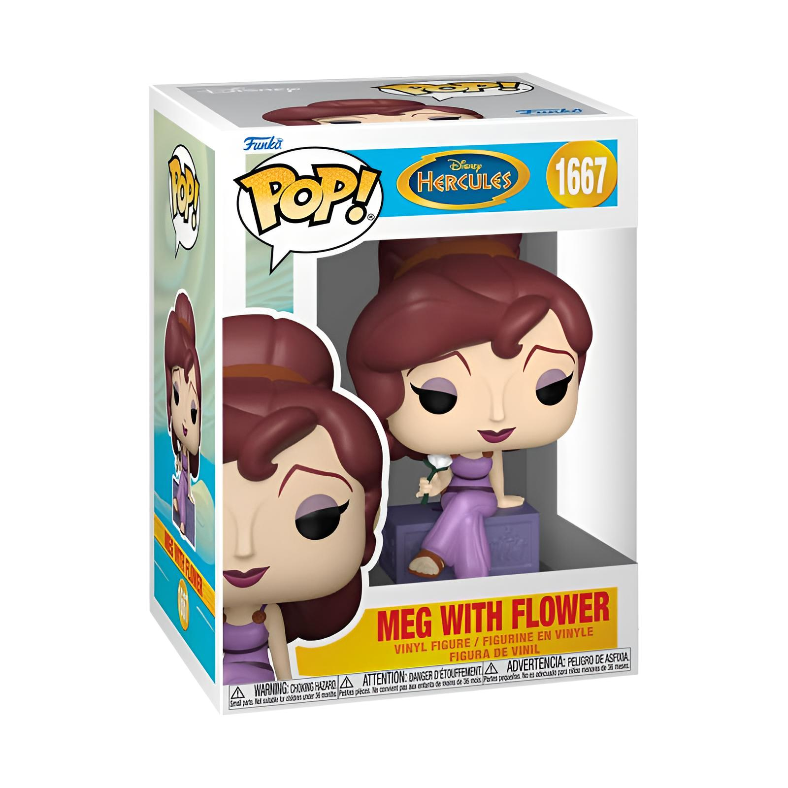 Figura de vinilo Funko Pop de Megara con flor en caja.
