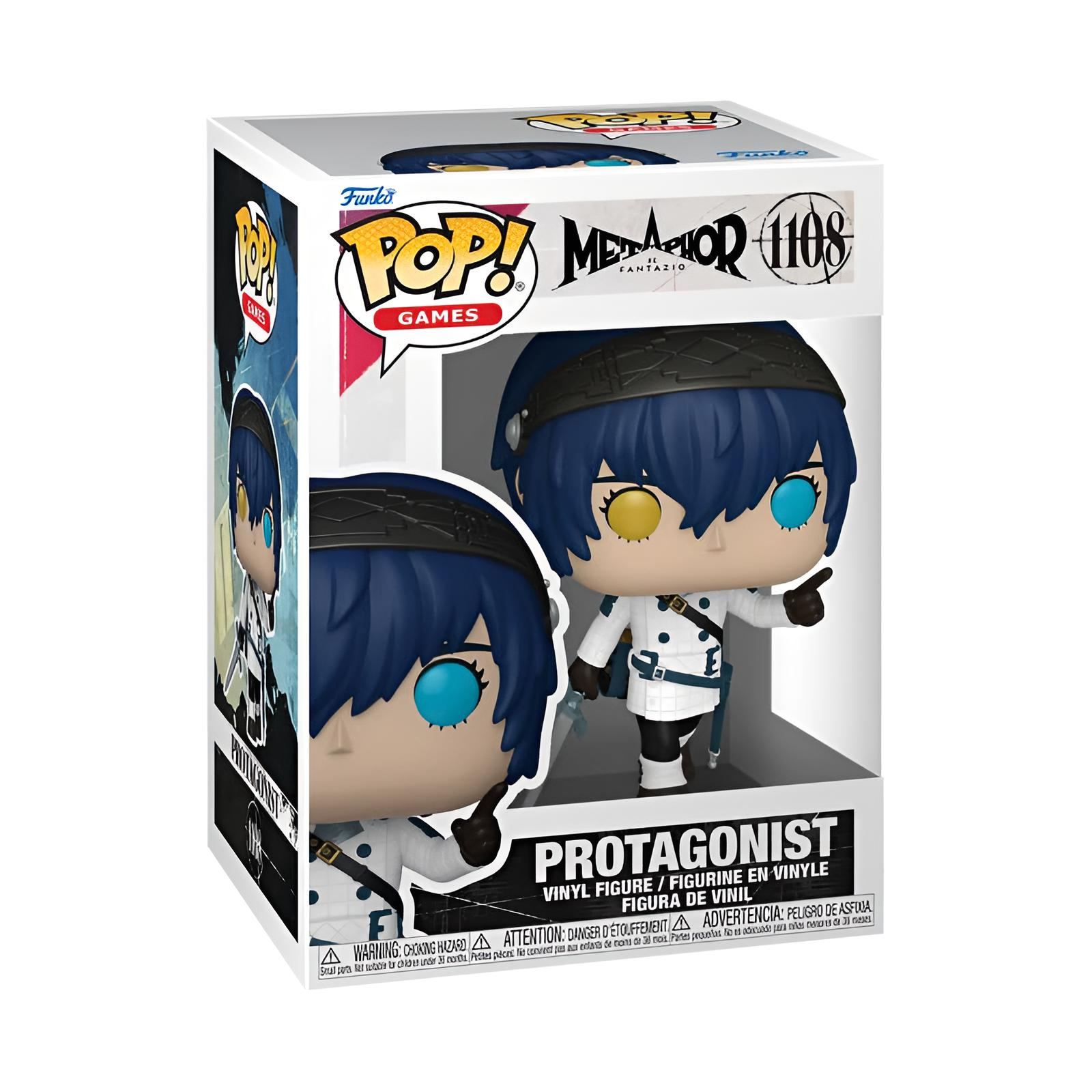 Figura de vinilo Funko Pop Games de Protagonist de Metaphor, con pelo azul, señalando, en caja con ventana.