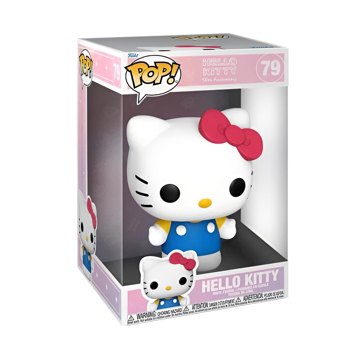 Figura in vinile Hello Kitty Pop! nella sua scatola rosa e bianca con un fiocco rosso.