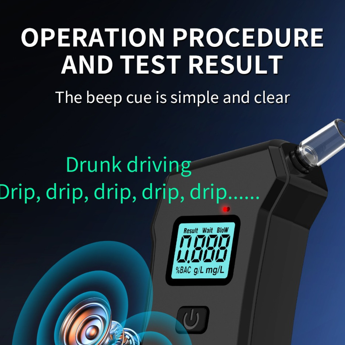 Ein Alkoholtester mit digitalem Display und Texten wie Operation Procedure.