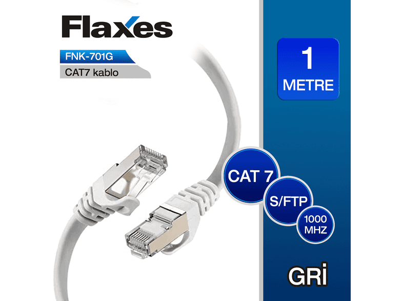 FLAXES FNK-701G CAT7 1 Metre Gri Patch Kablo