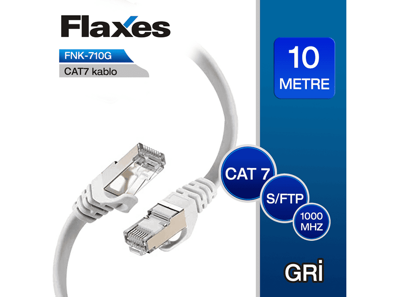 FLAXES FNK-710G CAT7 10 Metre Gri Patch Kablo