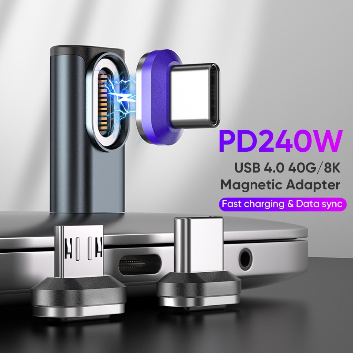 PD240W USB 4.0 magnetischer Adapter mit abnehmbaren Steckern für schnelles Laden und Datensynchronisierung.