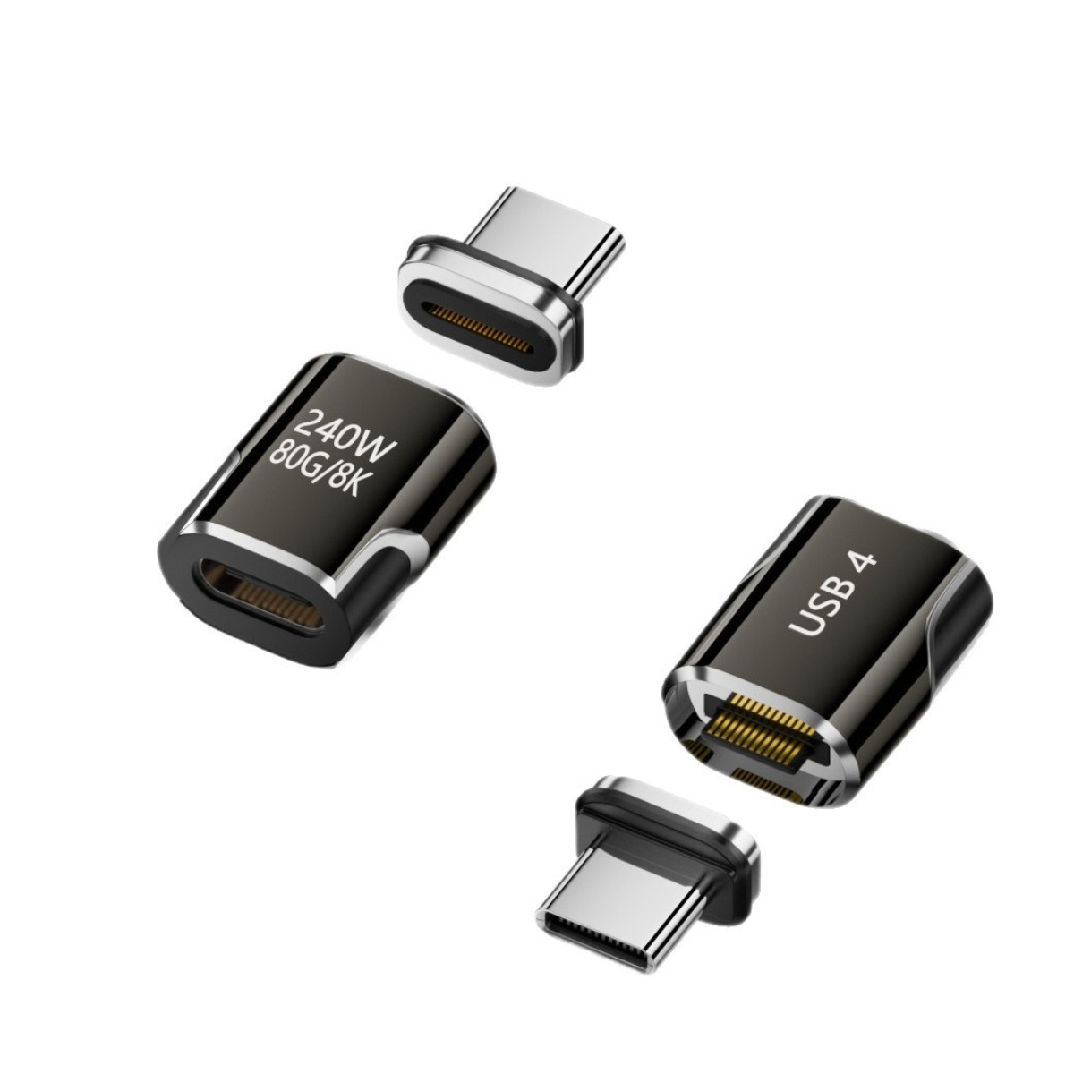 Zwei schwarze USB-C-Adapter mit goldenen Pins auf weißem Hintergrund.