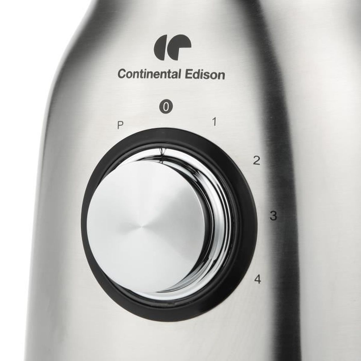 Mando de control de acero inoxidable con logo de Continental Edison y niveles de velocidad del 0 al 4 y P.
