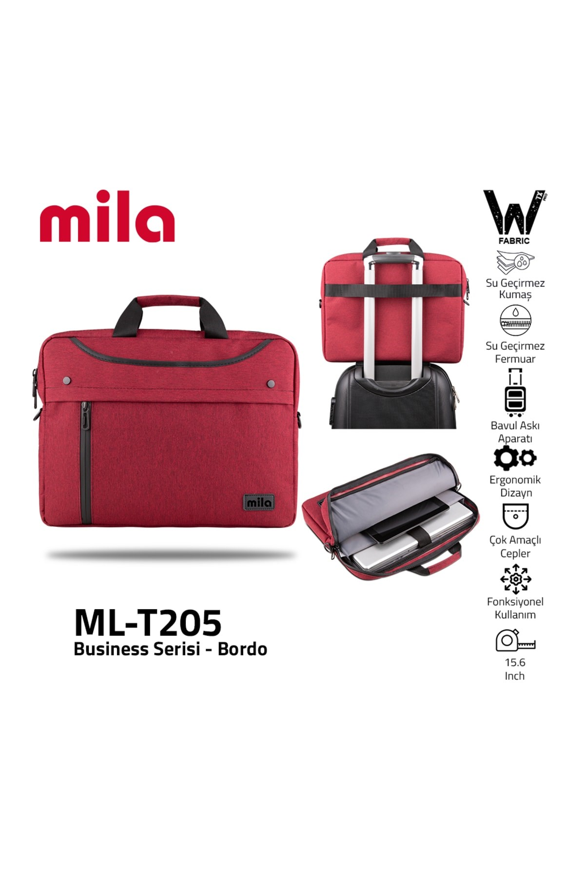 Kırmızı Mila ML-T205 15.6 inç business evrak ve laptop çanta özellikleri.