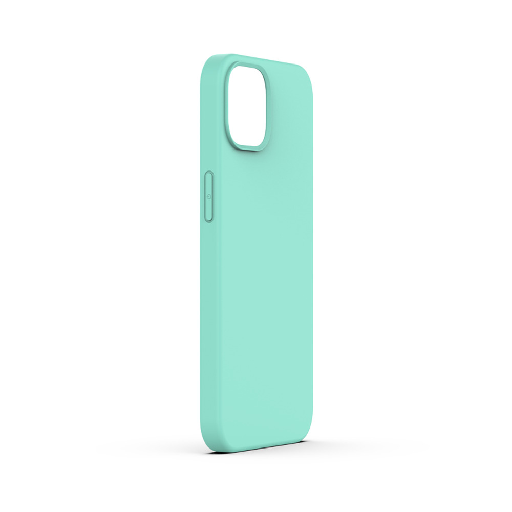Una funda de silicona para smartphone en verde menta mate sobre fondo blanco.