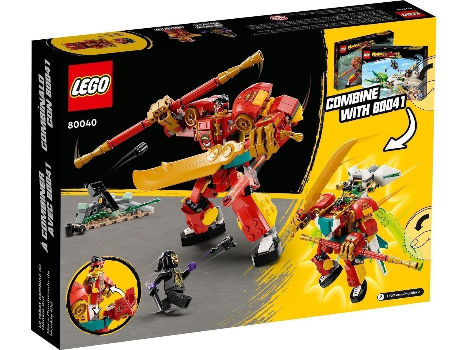 LEGO Monkie Kid Set 80040 Verpackung mit rotem Mecha, Minifiguren und Action-Szenen.