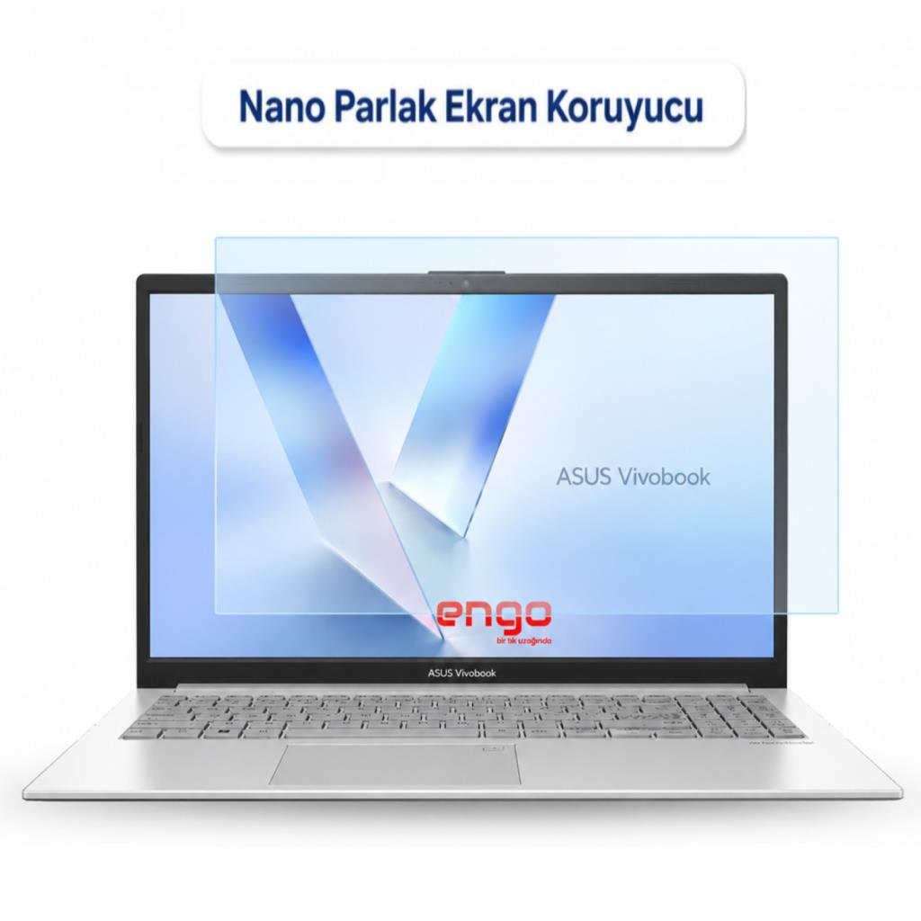 Ekranlı dizüstü bilgisayar ve üzerine yerleştirilmiş şeffaf koruyucu film.