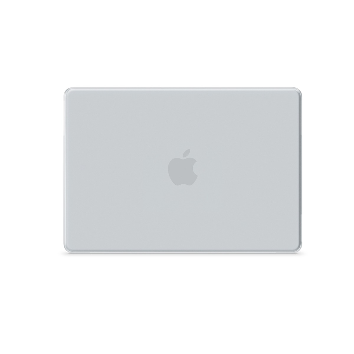Ein geschlossener silberner Laptop mit dem Apple-Logo in der Mitte vor weißem Hintergrund.