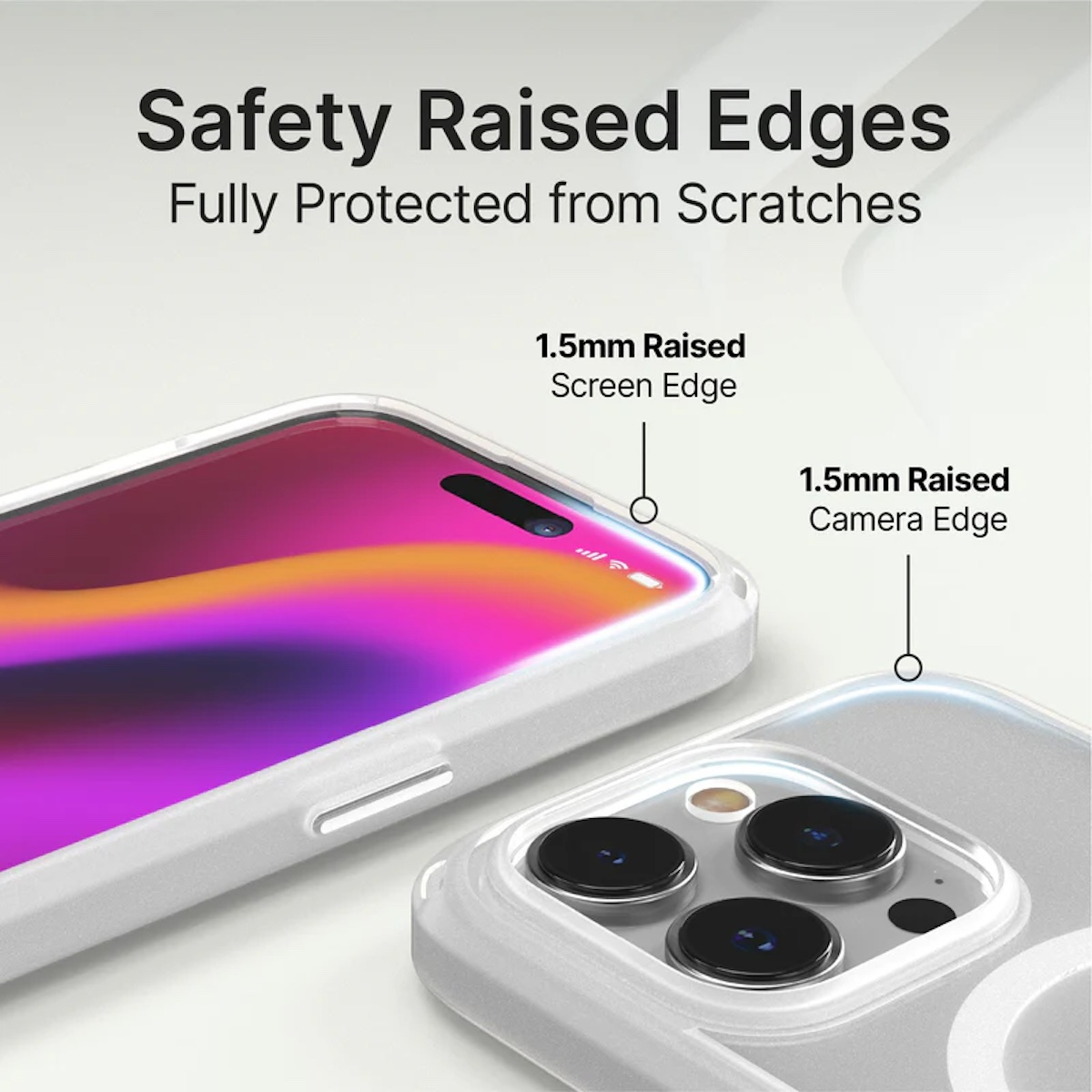 Smartphone im Schutzcase mit erhöhten Kanten für Bildschirm und Kamera.