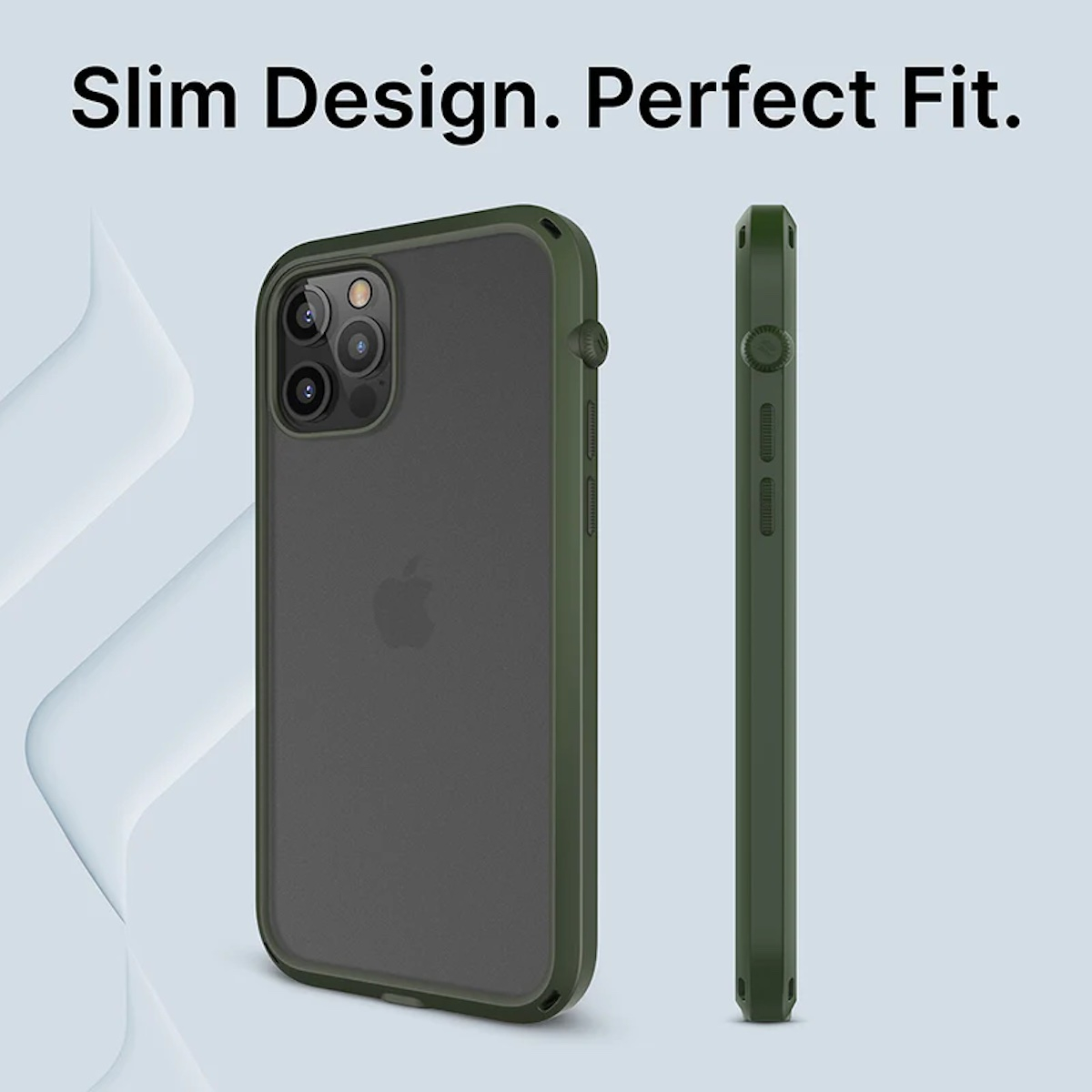 Eine grüne Smartphone-Hülle von hinten und der Seite mit schlankem Design.