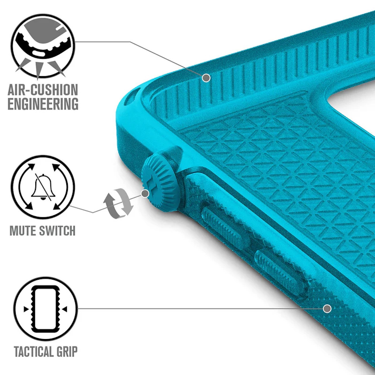 Blaue Schutzhülle mit Air-Cushion, Drehschalter und Grip.
