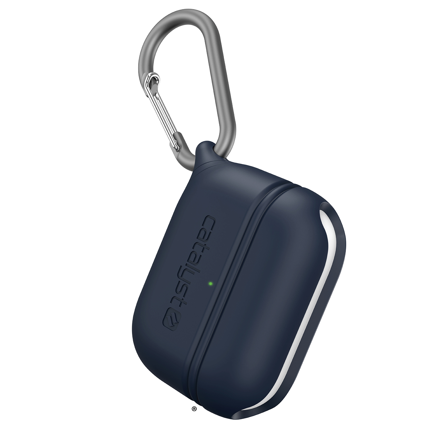 Dunkelblaue Silikonhülle für AirPods Pro mit Karabinerhaken.