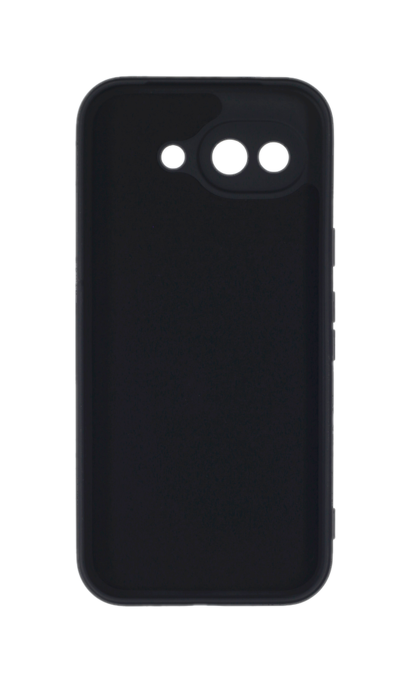 Eine schwarze Smartphone-Hülle mit drei Kamera-Aussparungen auf weißem Hintergrund.