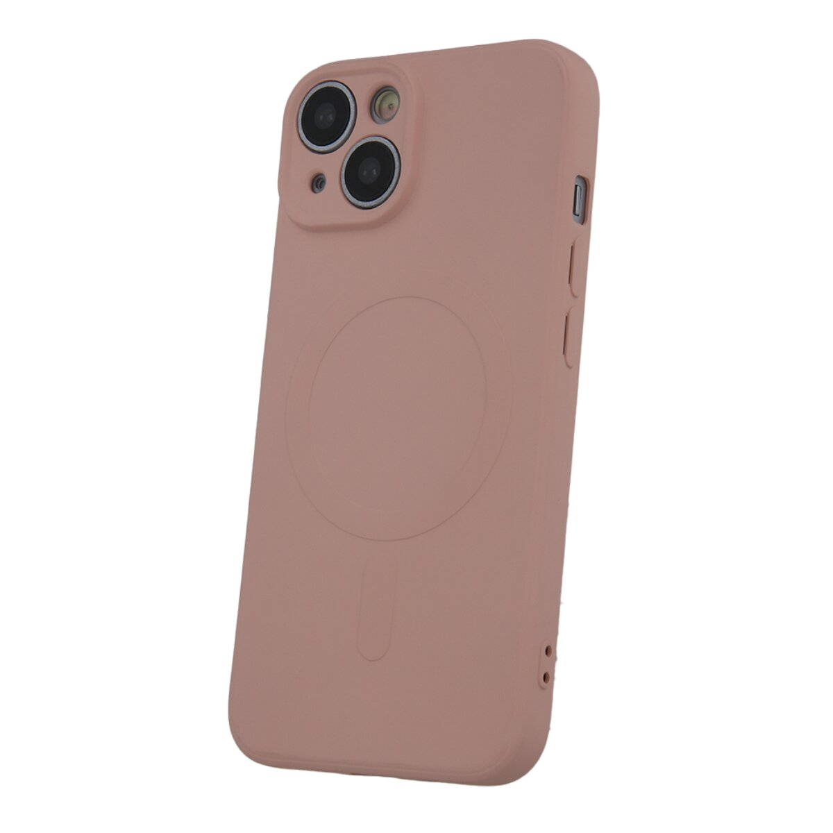 Rosa Smartphone-Hülle mit Kameraausschnitt und rundem Magnetring auf der Rückseite.