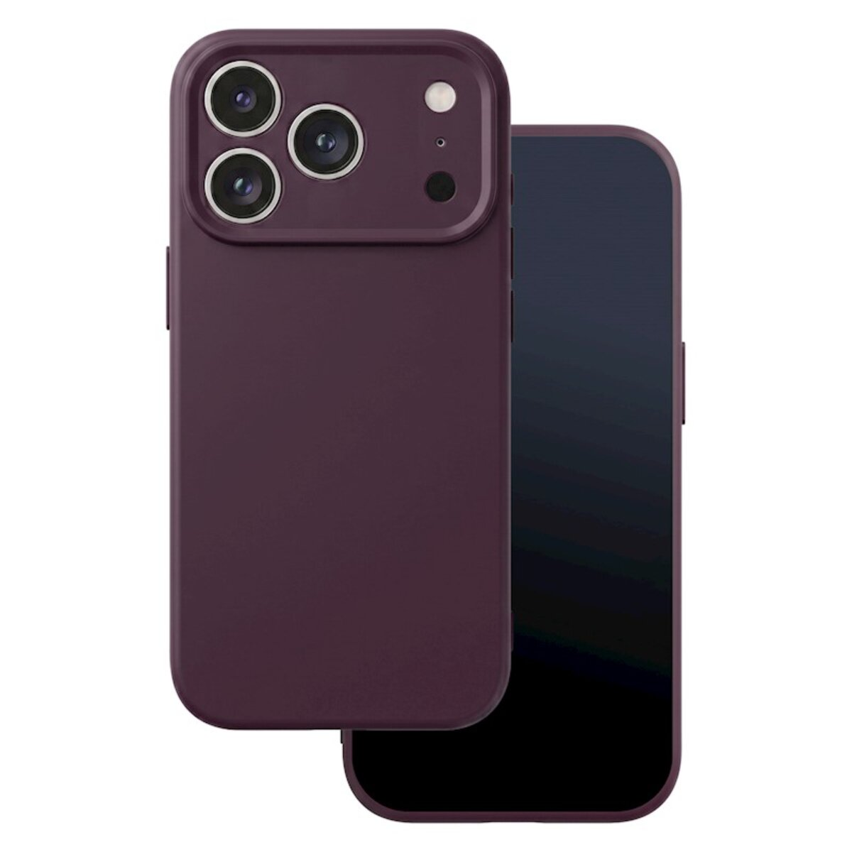 Ein dunkelviolettes Smartphone mit dreifacher Kamera auf der Rückseite und schwarzem Display vorne.
