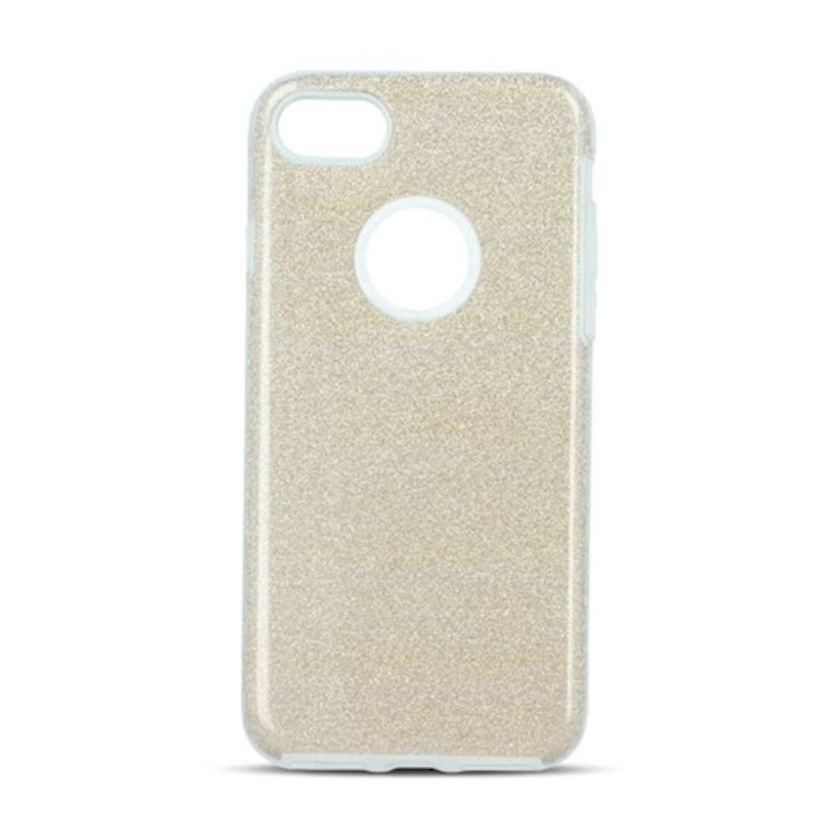 Eine glitzernde goldene Smartphone-Hülle auf weißem Hintergrund.