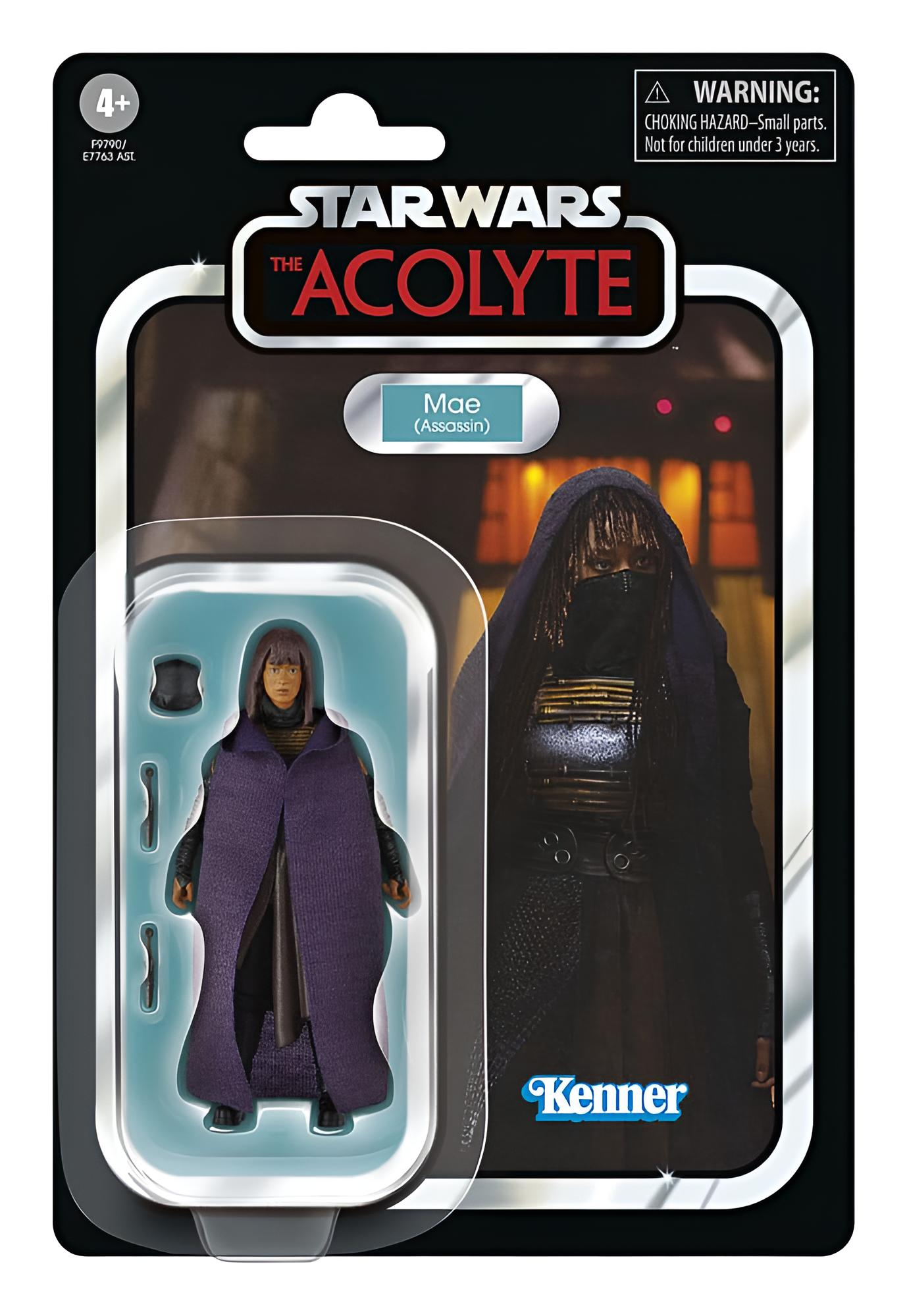 Star Wars The Acolyte Mae Actionfigur in Verpackung mit Zubehör.